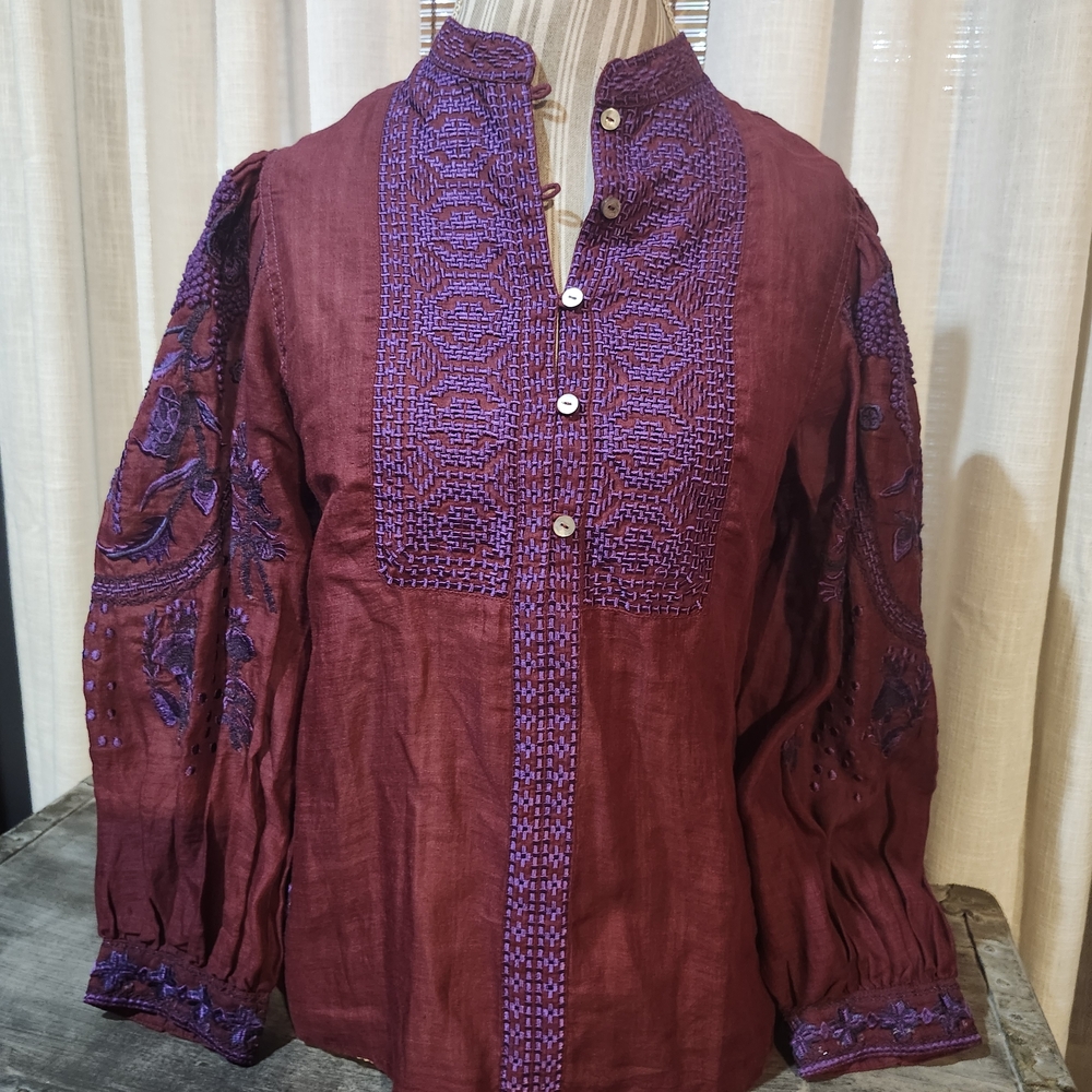 Sundance Burgundy and Purple Embroidered Top